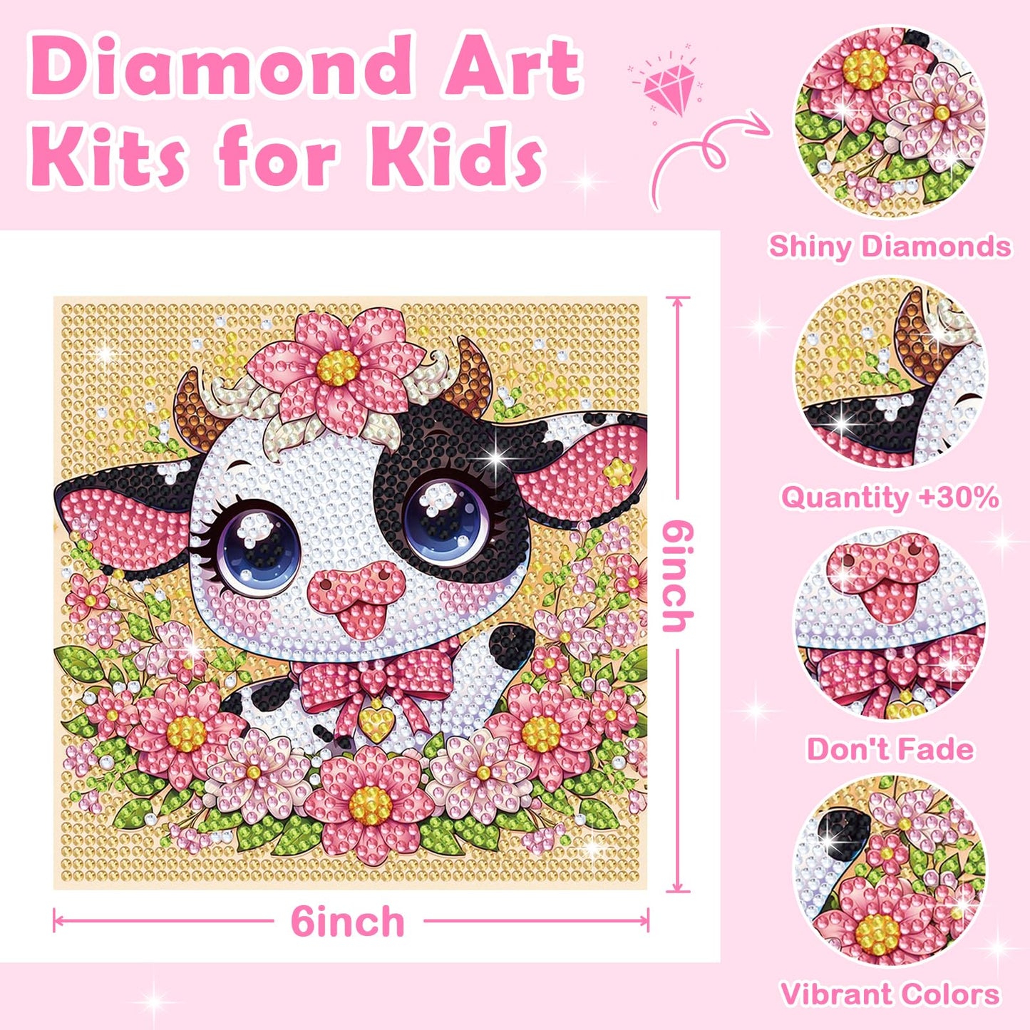 NANZHOO Diamond Art Kits for Kids, 6 Pack 5D Cartoon Diamond Painting Kits for Adults Beginner, Cute Animals DIY Big Gem Art Arts and Crafts for Kid Mosaic Kits for Gift Home Wall Decoration 6X6 inch