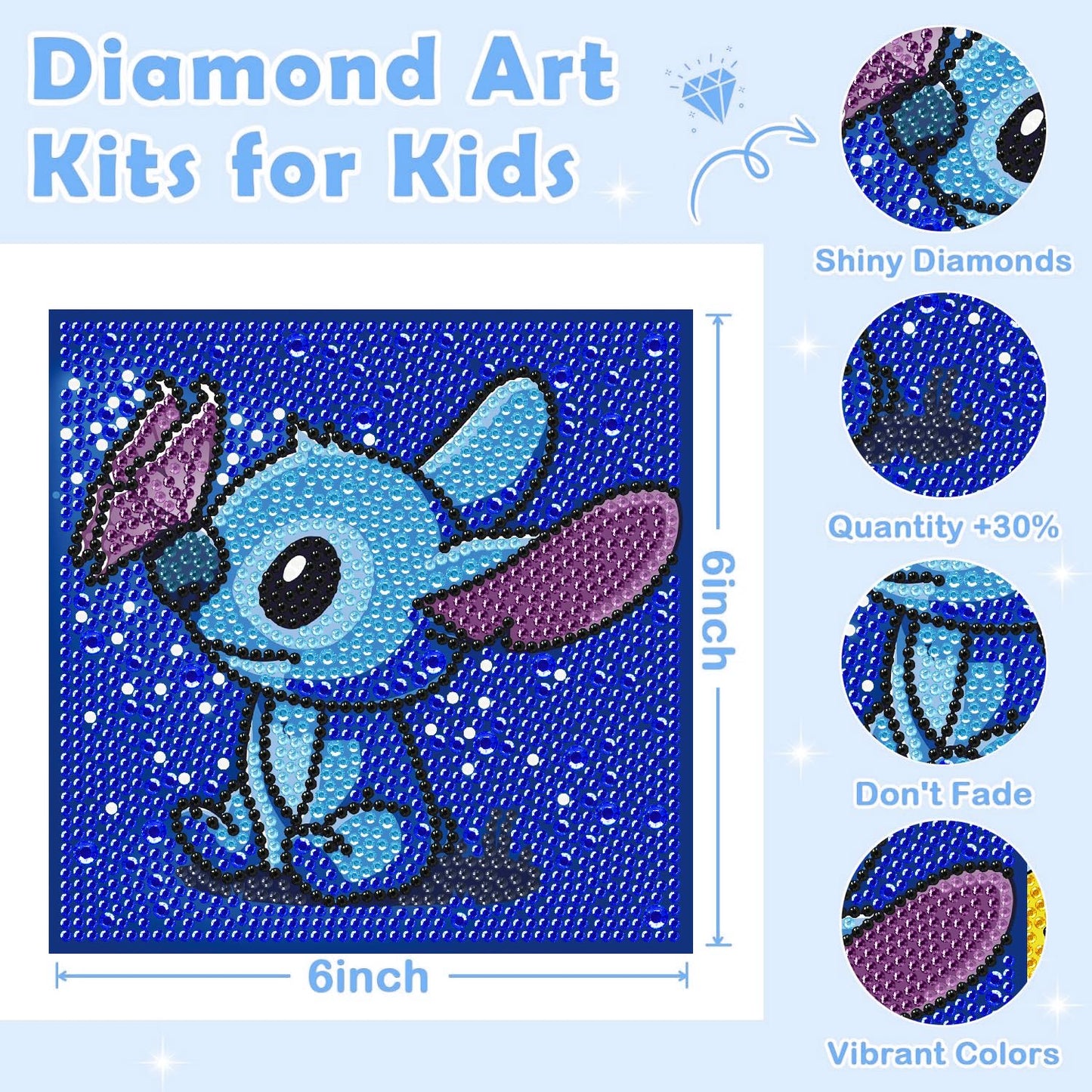 LWZAYS 6 Pack 5D Cartoon Diamond Painting Kits for Kids Beginners, Diamond Art Kit for Kids Ages 8-12, Mosaic DIY Full Round Drill Big Gem Art for Kid, Home Wall Decoration 6X6 inch