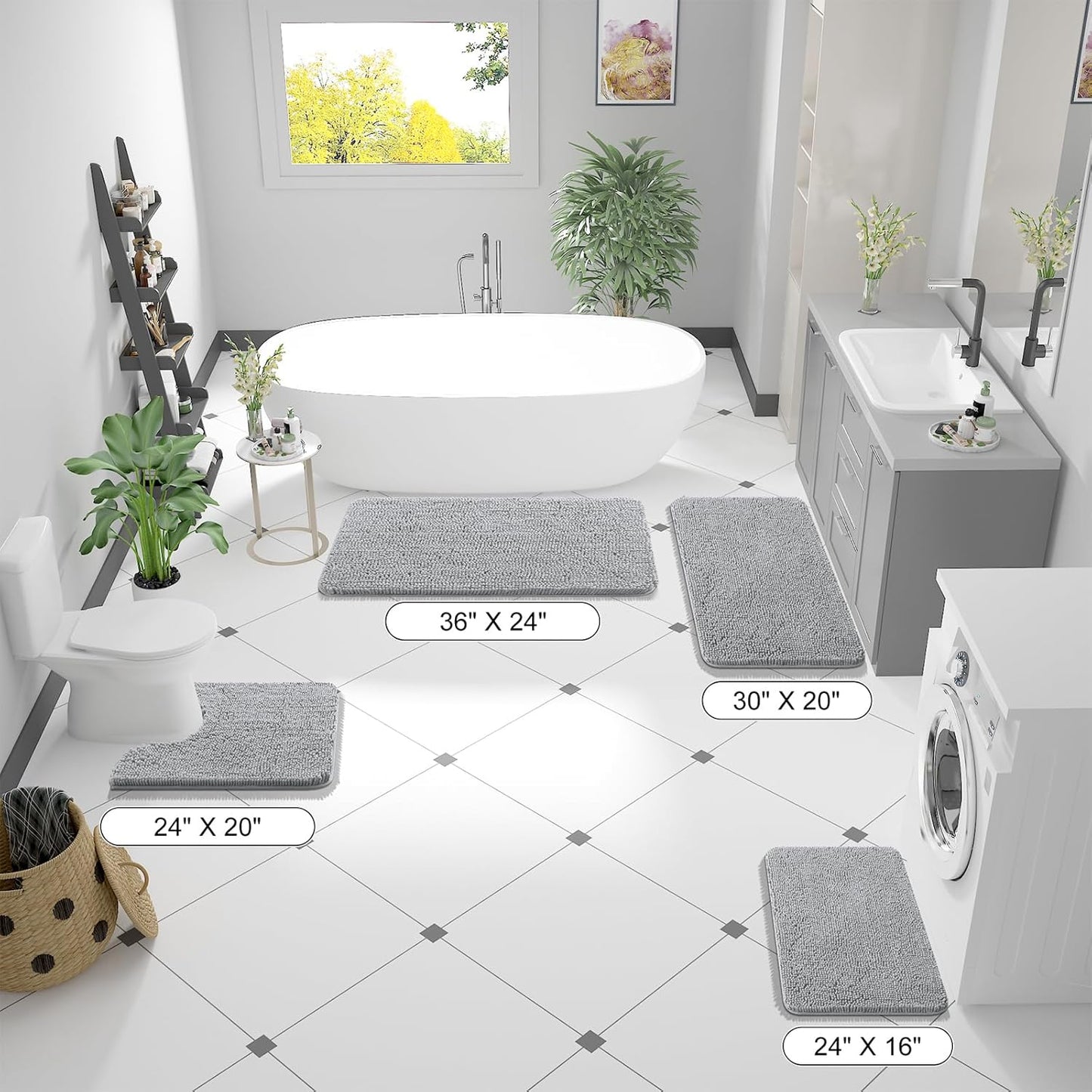 OLANLY Bathroom Rugs - Extra Soft Chenille Bath Mats | Quick Dry & Machine Washable, 36x24, Light Grey