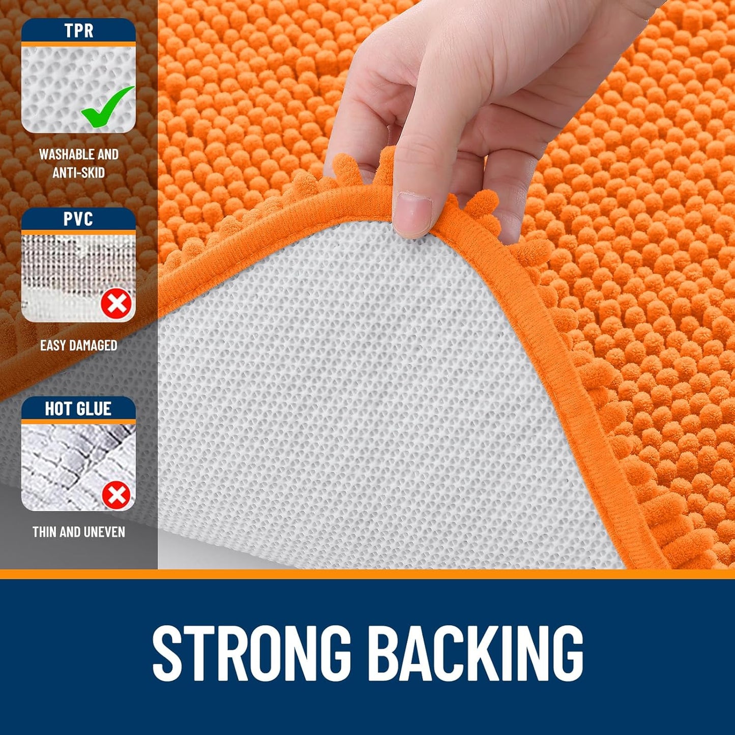 OLANLY Bathroom Runner Rugs - Extra Soft Chenille Bath Mats | 47x24, Quick Dry, Machine Washable, Orange