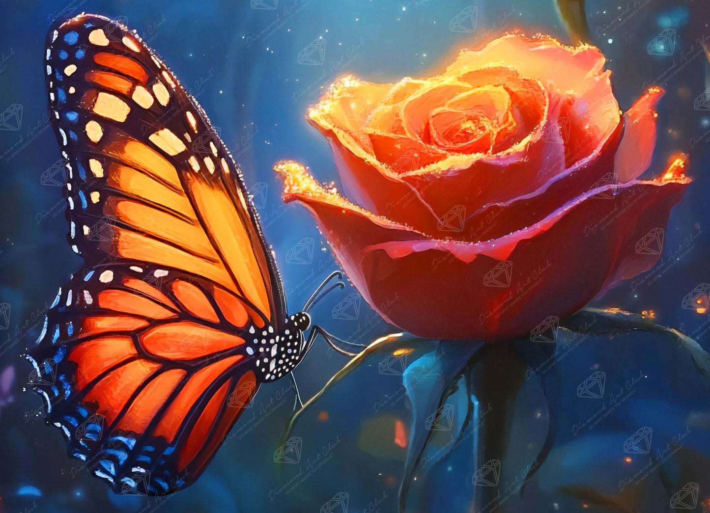 DIAMOND ART CLUB Glowing Monarch Diamond Painting Kit, Fun DIY Crafts for Adults, Round Diamond Art Canvas, 18" x 13" (45.7 cm x 33 cm)