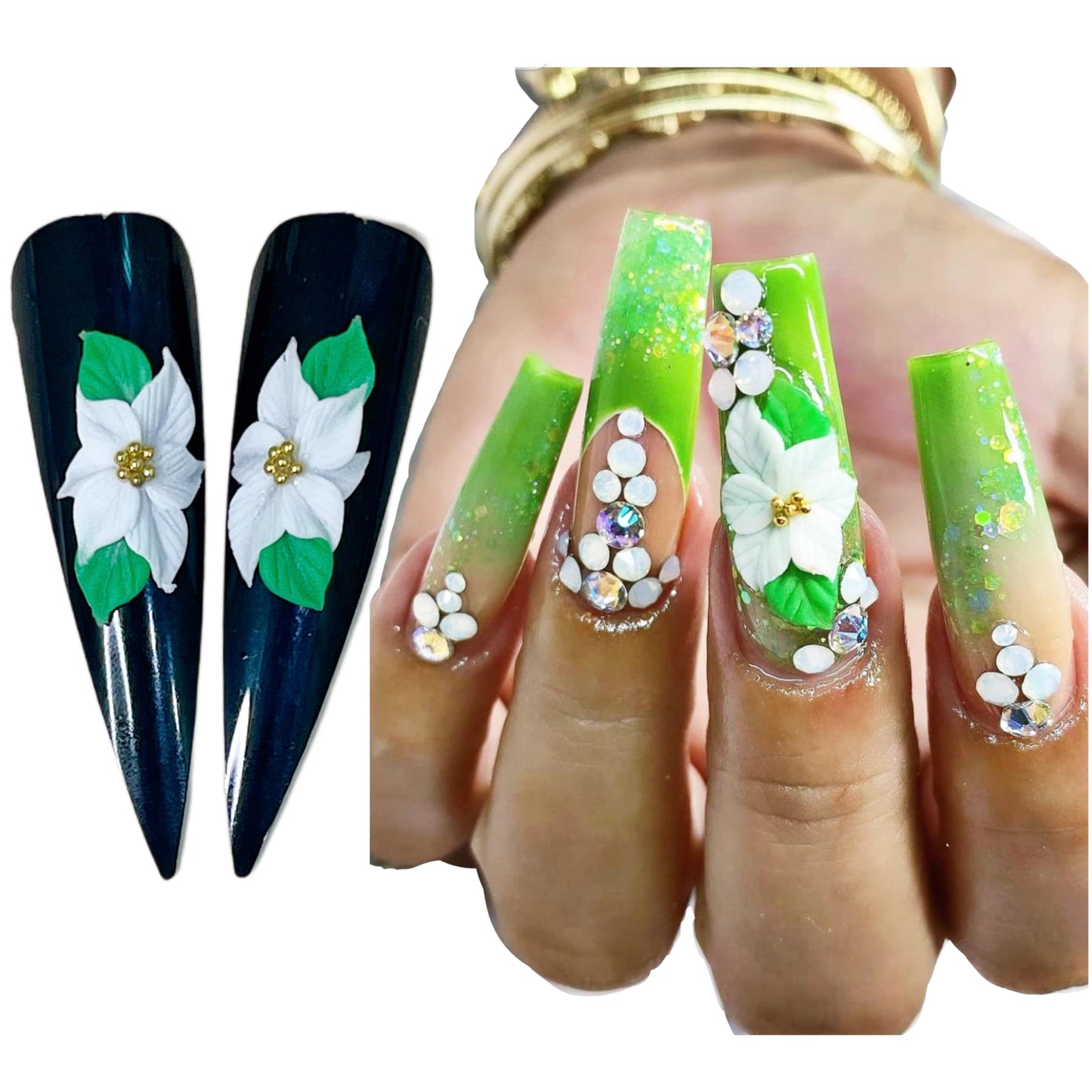 Set 8Pcs 3D Acrylic White Poinsettias Flower Christmas Nail Art Charms Handmade by Acrylic Powder HaFLoNar (White Poinsettias 8Pcs)