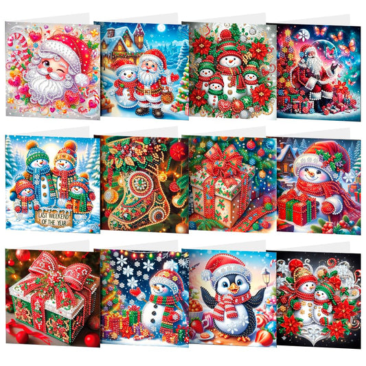 ACSAUMMY Diamond Art Painting Christmas Cards, 12 Pack DIY 5D Diamond Greeting Cards Kits for Adults Diamond Xmas Greeting Cards with Envelopes Gem Christmas Gifts for Families, Friends, Partners