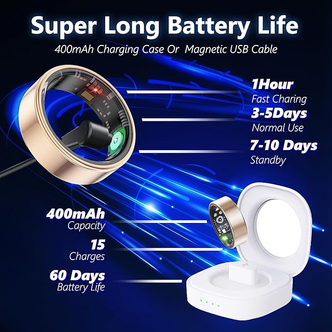 Smart Health Ring for Women Men Fitness Tracker with Heart Rate, Blood Oxygen, Blood Pressure, Sleep Monitoring, Step Counting, IP68 Waterproof for iPhone and Android, No Subscription Fee, Gold 7