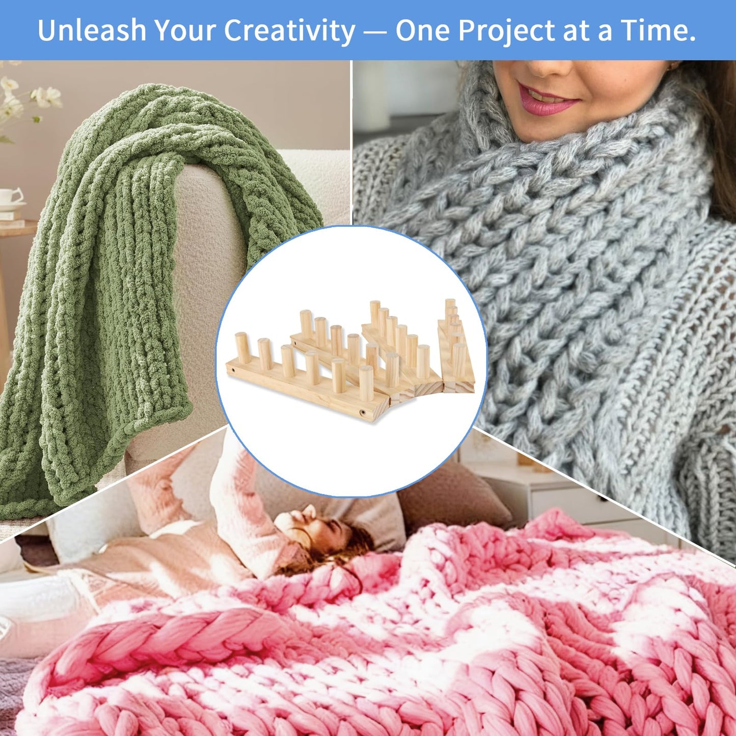 Craftspire 48" Large Chunky Knitting Loom Kit for Beginners - Adjustable Wood Frame for No-Needle DIY Blankets, Scarves & Throws | Relaxing Craft Gift for Stress Relief & Home Decor