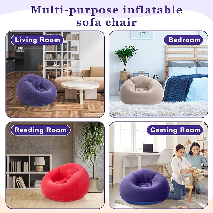 Realspring 12 Pcs Bean Bag Chairs for Adults Inflatable Chairs with Electric Air Pump,Blow up Couch Folding Portable Inflatable Couch Lazy Sofa for Reading Living Room Camping (Blue,Red,Coffee)