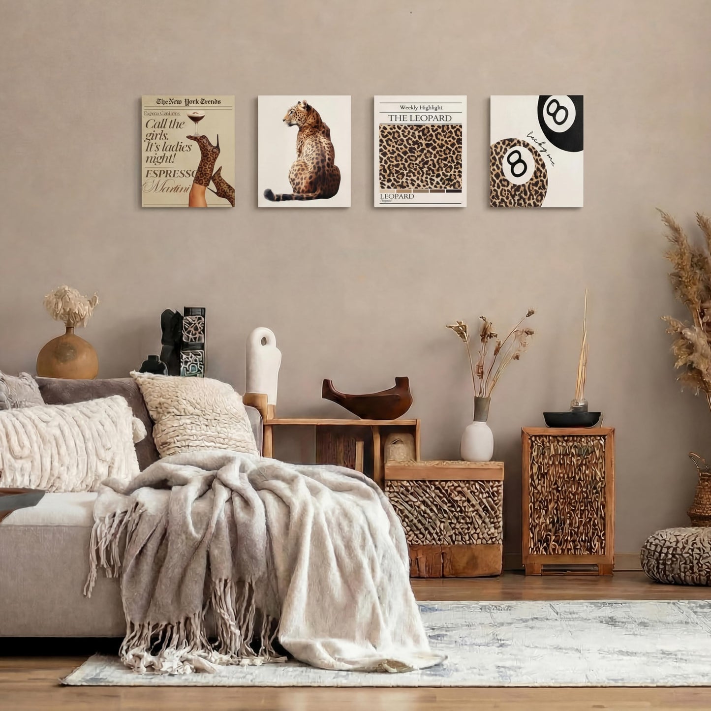 Yeaqee 4 Pcs Diamond Art Kits DIY Painting for Adult Aesthetic Wall Diamond Crafts Aesthetic Room Decor Cute Painting Pictures 5d Craft Wall Decor for Home 10 x 11.8'' (Leopard Print)