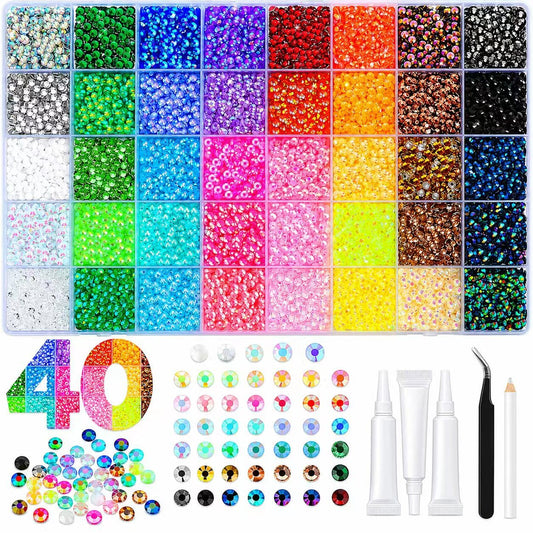 40000Pcs 40 Colors Jelly Rhinestones for Bedazzling,Mix Colors Bedazzling Kit with Rhinestones,3MM SS10 Colorful Resin Flatback Gems kit with Complete Tools for Crafting, Nail Art, Shoes, Books