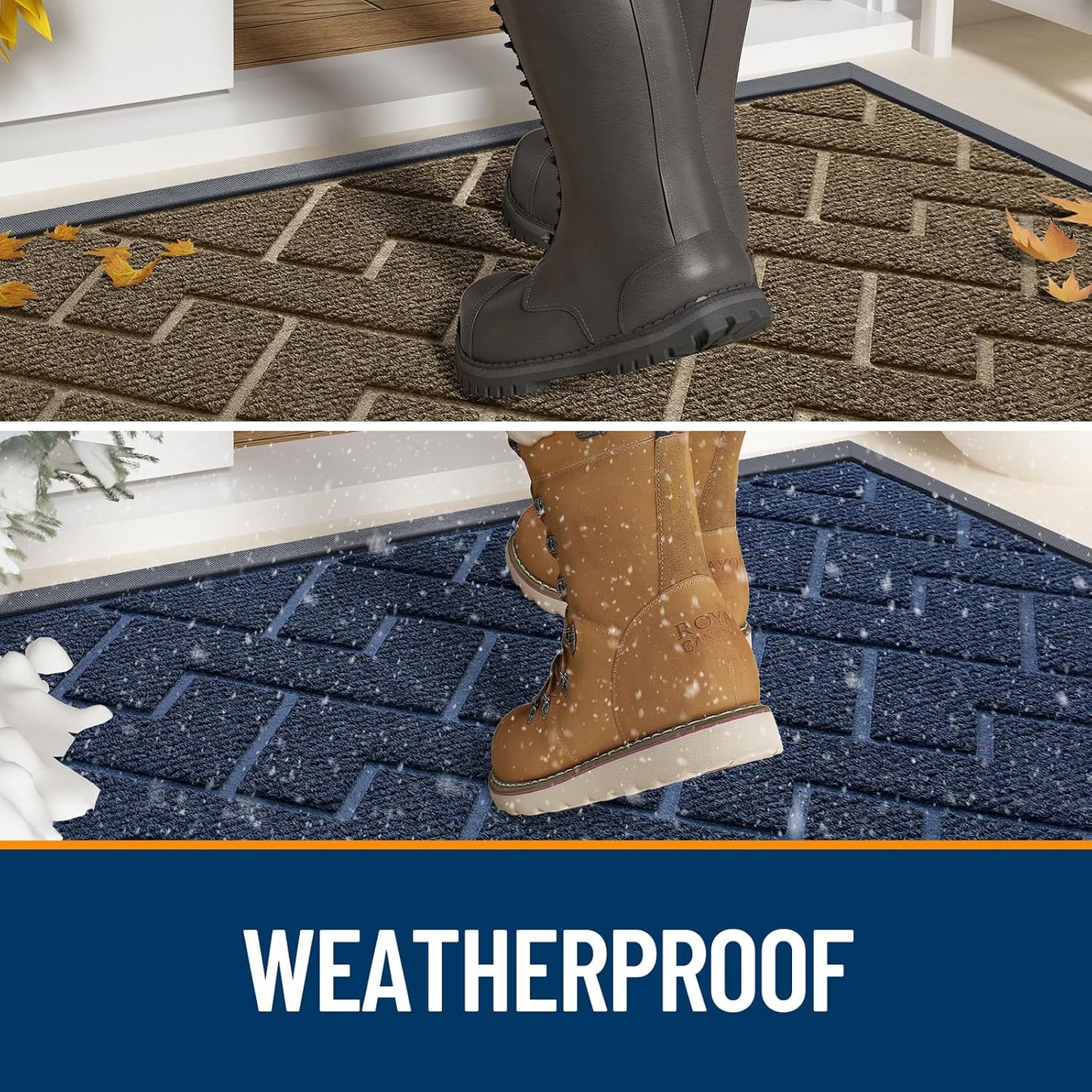 OLANLY Waterproof Front Door Mat - All-Season Indoor Outdoor Doormat, Sturdy Natural Rubber, Herringbone Brick (Black, 47x23)