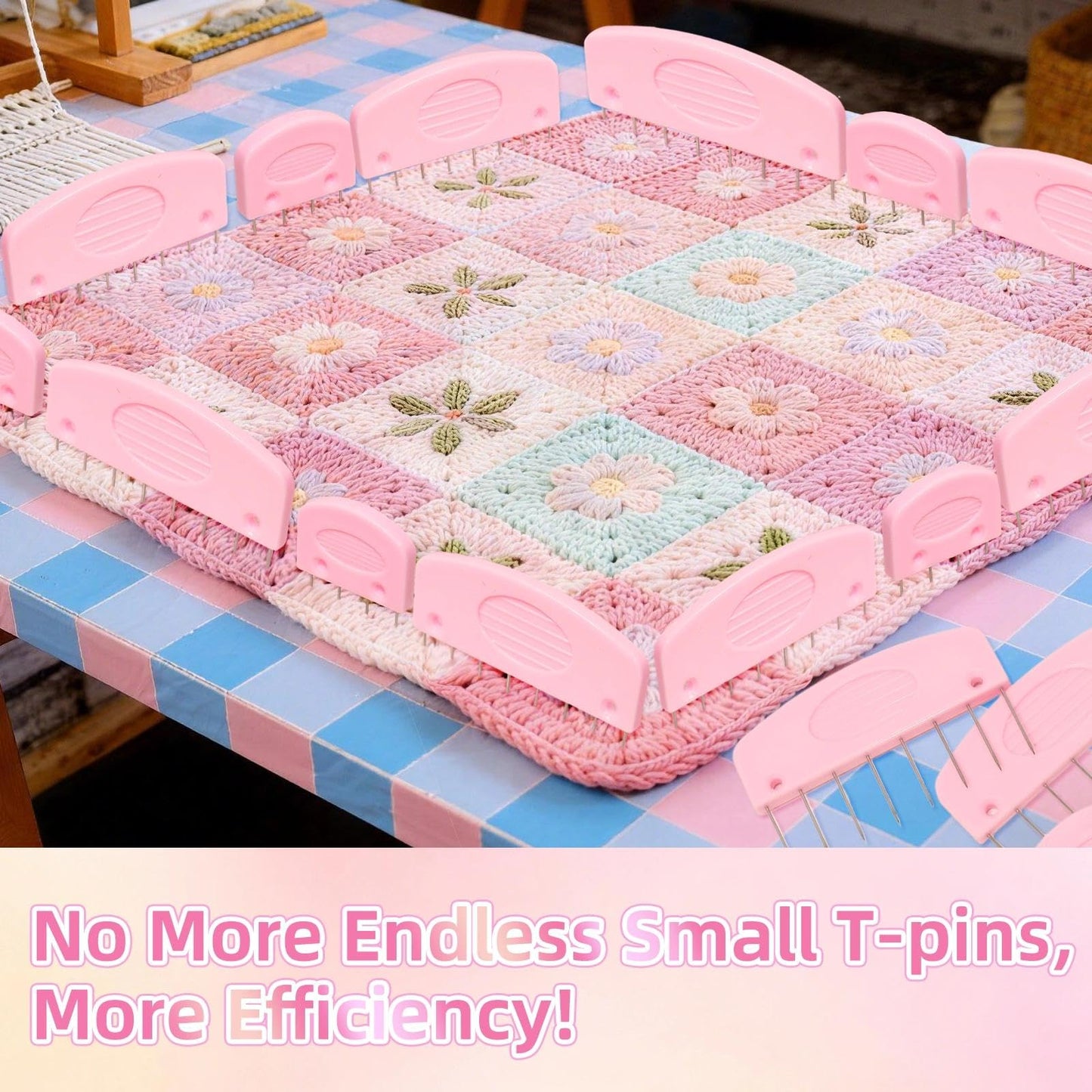 Hollima 20 Pcs Blocking Pins for Knitting, Pink Knit Blocking Combs Kit for Block Knitting Mats Crochet Projects Lace Needlework Sewing Tool Device