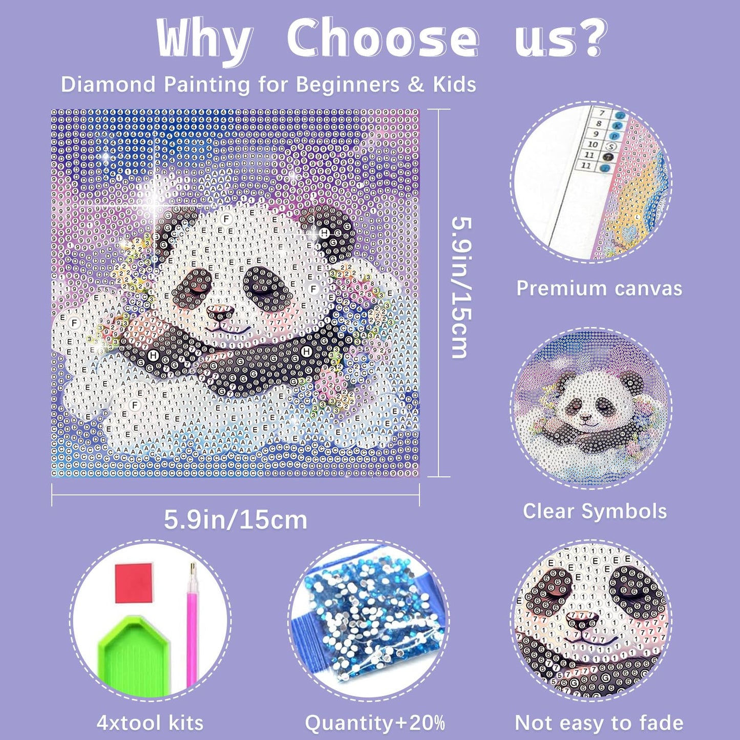 LCOZX 6x6 Inch 5D Diamond Painting Kits for Kids, 6 Pack Animal Full Drill Diamond Art, DIY Crafts for Beginners, Home Wall Decor, No Frame