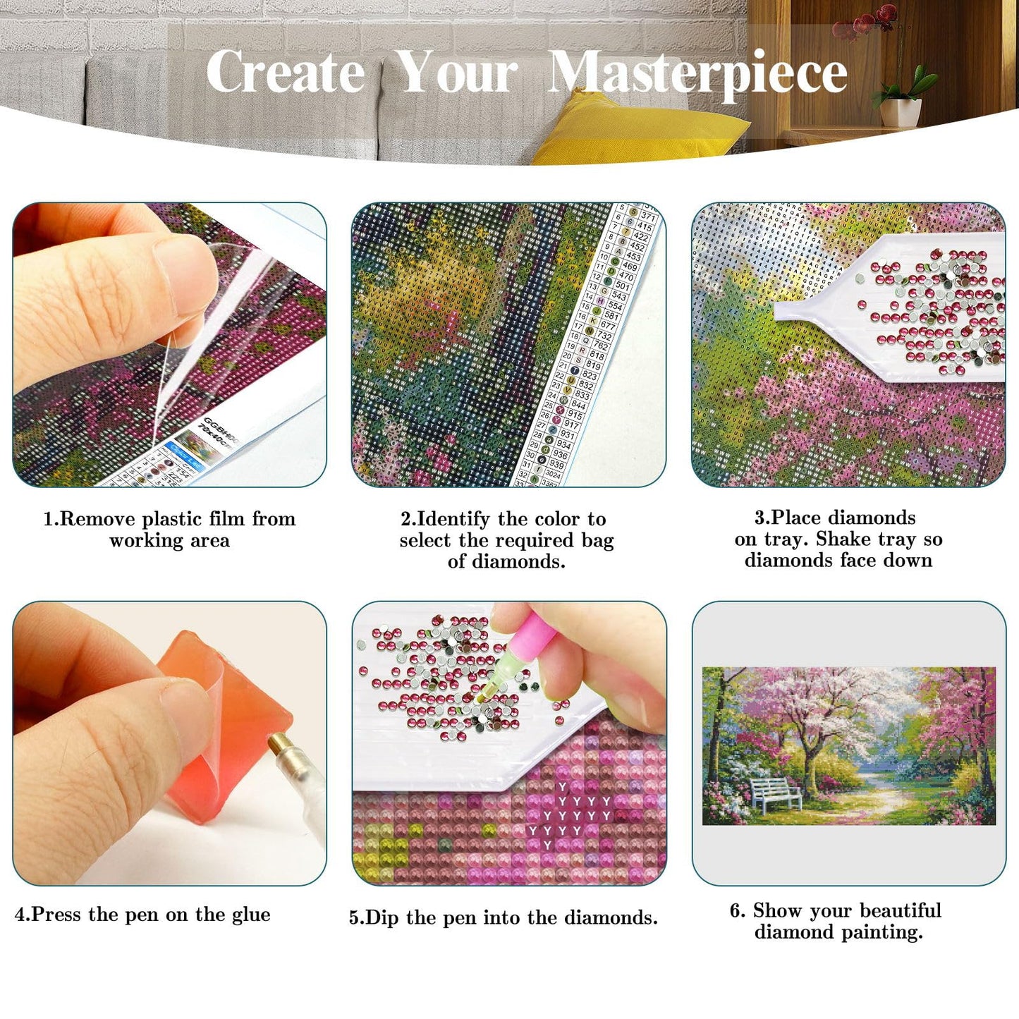 JOOZ Flowers Diamond Painting Kits for Adults 5D Large Landscape Diamond Painting Kit for Adults Full Drill Trees Diamond Painting Kits Gem Art Kits for Home Wall Decor 27.5x15.7Inch