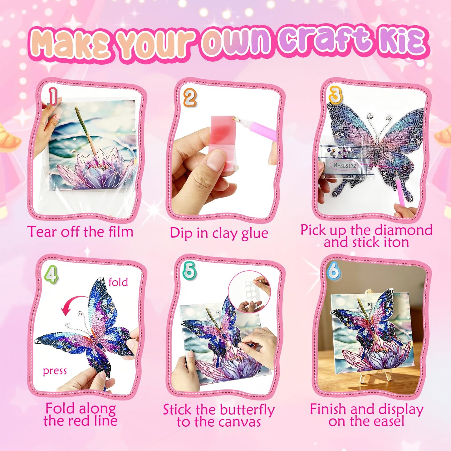SJTYDX 5D Diamond Art Butterfly Kit with Frame, Sparkling Diamond Painting for Adults Beginners, DIY Gem Painting Craft with Easel, DIY Paint with Diamonds for Home Decor & Unique Gift, 7.8x7.8 Inc