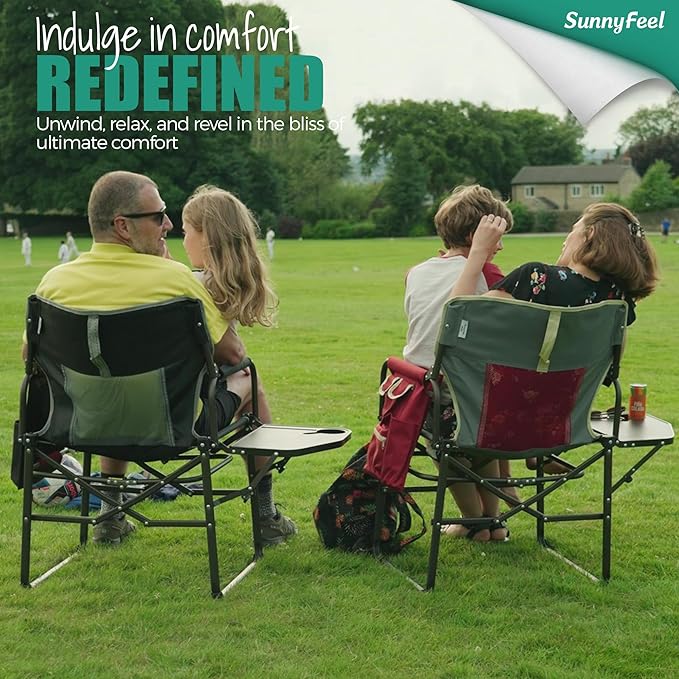 SUNNYFEEL Oversized Camping Directors Chair, Portable Folding Lawn Chairs for Adults Heavy Duty with Side Table,Pocket for Beach, Fishing,Picnic,Concert,Tailgating，Outdoor Foldable Camp Chair