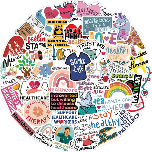 Cetagi 50 Pcs Health Care Stickers Doctor Nurse Sticker Medical Science Equipment Waterproof PVC Decal Human Body