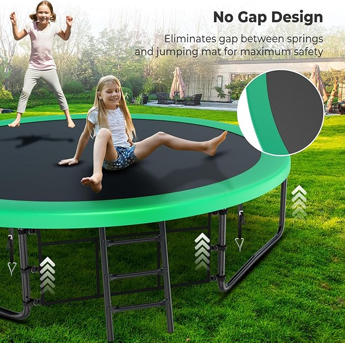 12 14 15 16FT Trampoline Outdoor with Basketball Hoop, Trampoline with Lights for Kids and Adults, Recreational Trampolin with Sprinkler, Stakes