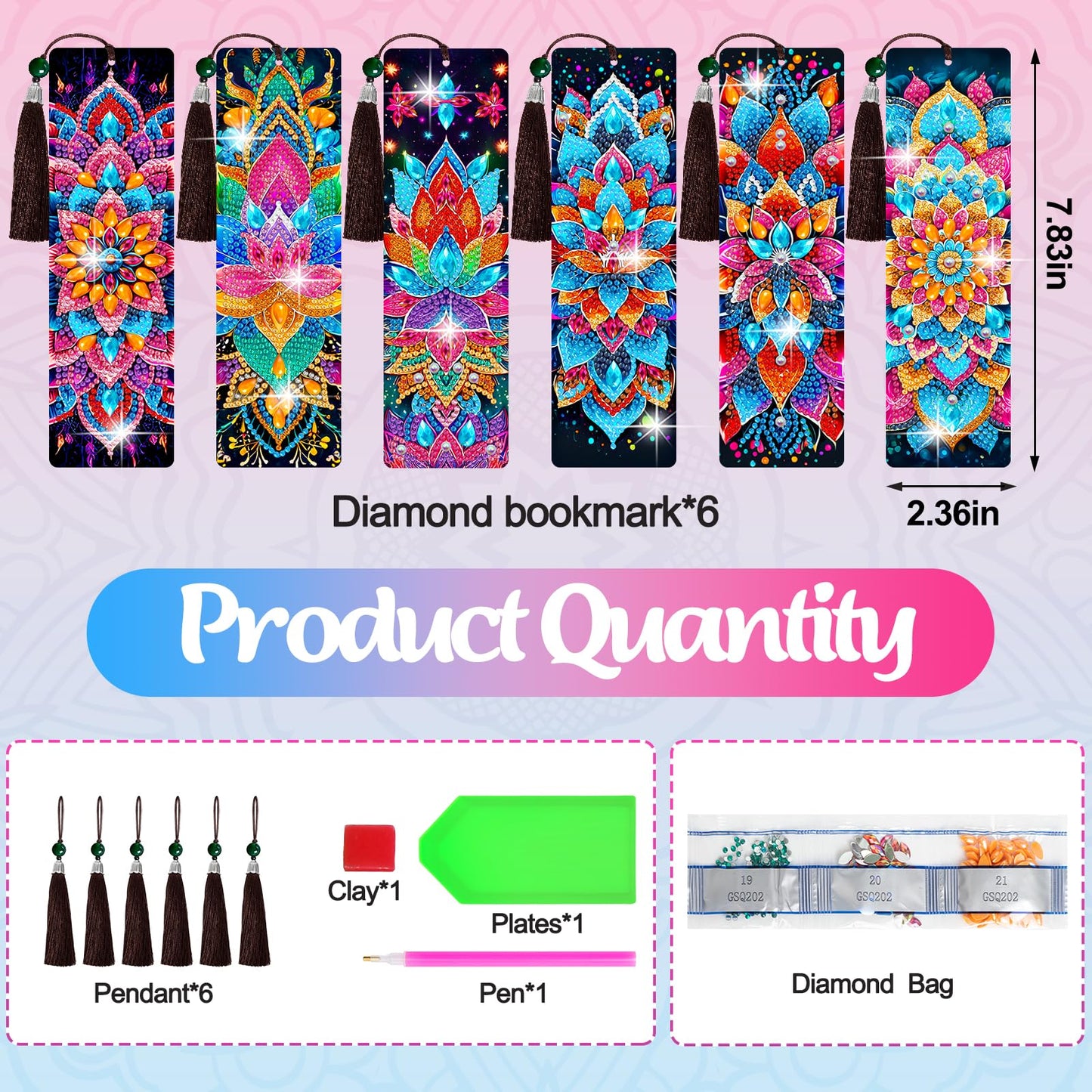Wivico 6 Pcs Diamond Art Bookmarks Kits for Adults,Faux Leather Bookmark with DIY Diamond Painting,Made with 5D Diamond Dot Craftsmanship for Holiday Gifts(Mandala)