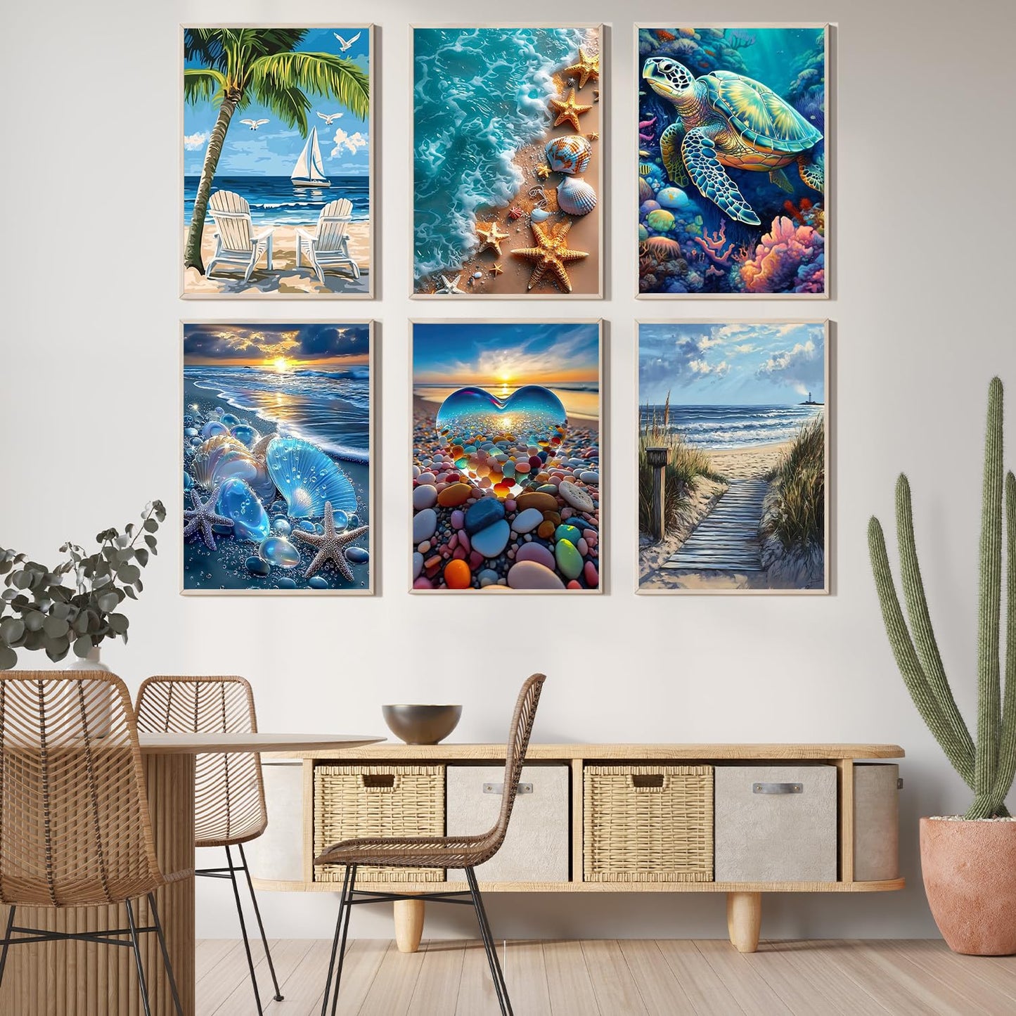 EIBEILI 6 Pack Diamond Painting Kits for Adults, Beach Diamond Art Kits for Beginners,DIY Full Rhinestone 5D Diamond dots (Gemstone Craft), Home Wall Decoration (12x16 inch)