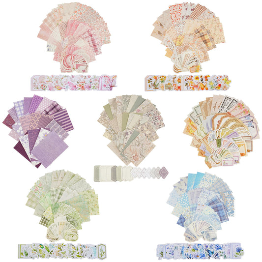 560 Sheets Floral Scrapbook Paper with Stickers Assorted Set, 7 Colors Scrapbooking Paper Vintage Scrapbook Supplies Kit Craft Decorative Papers for DIY Scrapbooks Junk Journals Planner Crafts