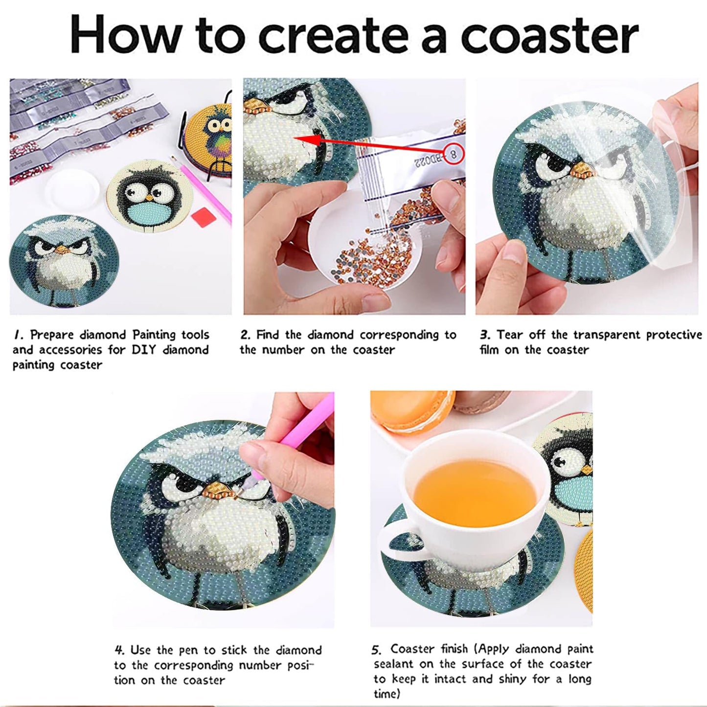 8 Pcs Retro Birds Diamond Art Coasters Kits for Adults with Holder, Cute and Funny Bird Pattern Wooden Diamond Painting Coasters Kits, DIY Diamond Dots Art Painting Coaster Crafts Kit for Home Decor