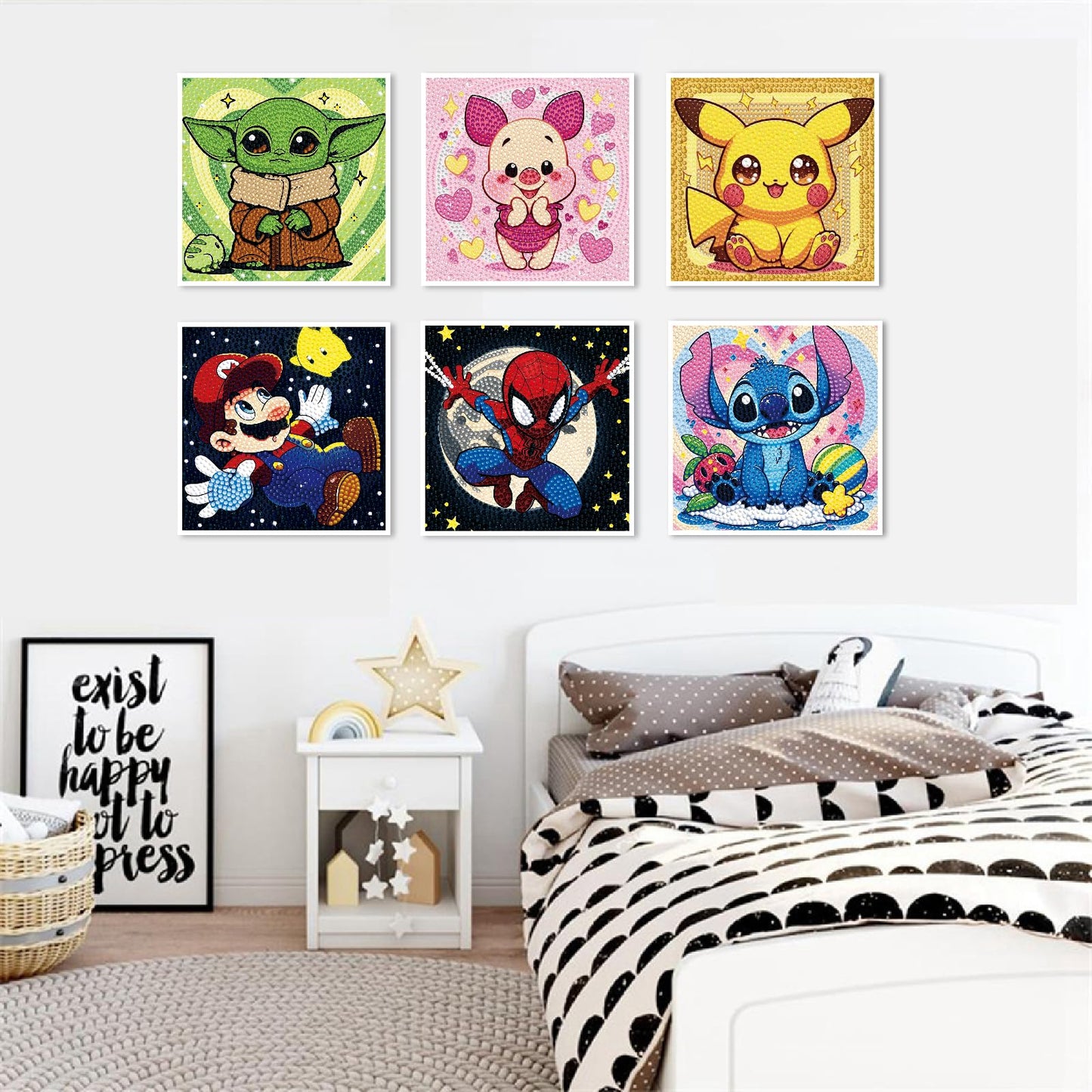 Baiwanerxiang Diamond Art Kits for Kids Ages 8-12, 6 Pcs Diamond Painting for Kids Full Drill Diamond Art Gem by Number for Kids Mosaic DIY Craft Gifts for Home Wall Decor, 6x6 Inch