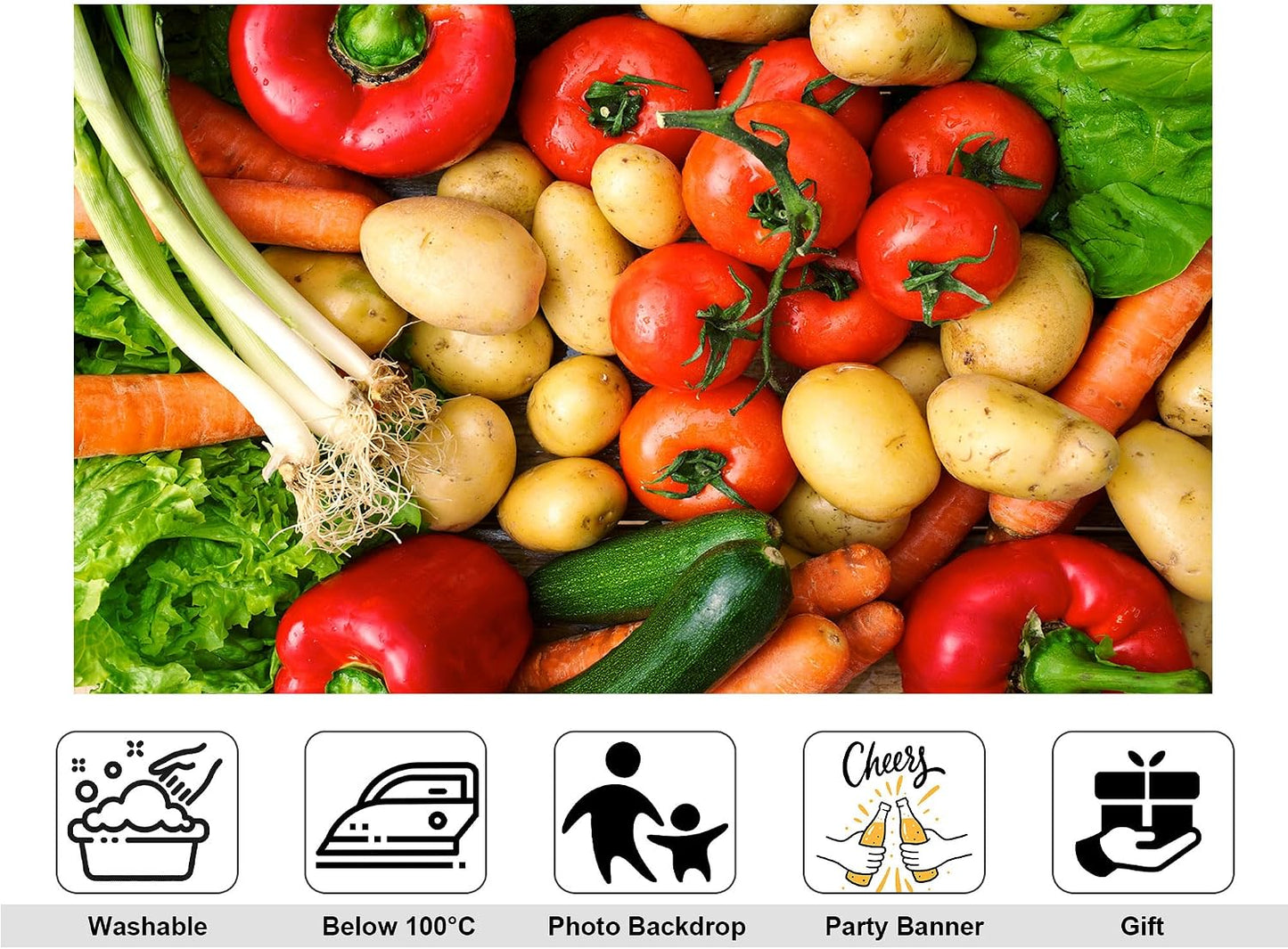 KeyWork 10x7ft Fresh Vegetables Backdrop Colorful Produce Wooden Table Photography Background for Healthy Themed Party