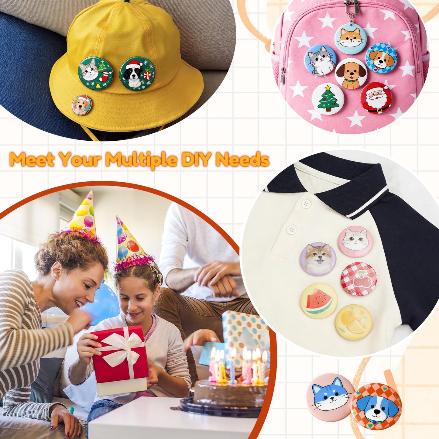 Button Maker Machine, 55mm/2.16in Pin Maker with 48pcs Button Parts and 48pcs Random Pictures Ergonomic Handle Buttons Makers for Children Gifts (5.9 x 4.9 x 2.7in)