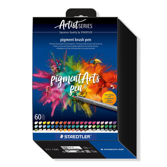 STAEDTLER Pigment Arts Multi Ink Brush Pen: 60 Colors, Fiber-Tip Pens With Brush Nib, Permanent, Waterproof, No Bleed Pens for Journaling, Coloring, Hand Lettering, Mixed Media