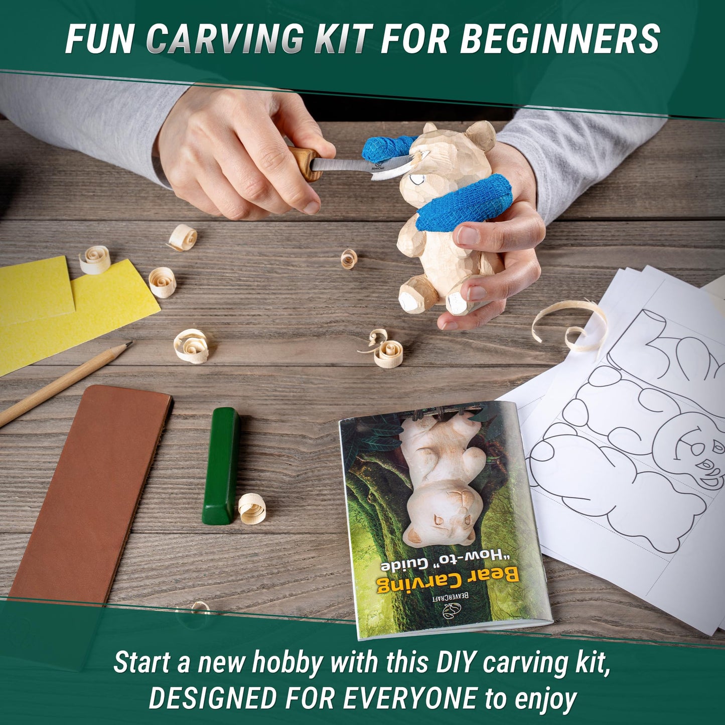 BeaverCraft Wood Carving Kit for Beginners DIY 05 - Whittling Kit with Wood Carving Knife & Basswood Blocks - Hobby Craft for Adults and Teens - Whittling Tools Set for Carvers