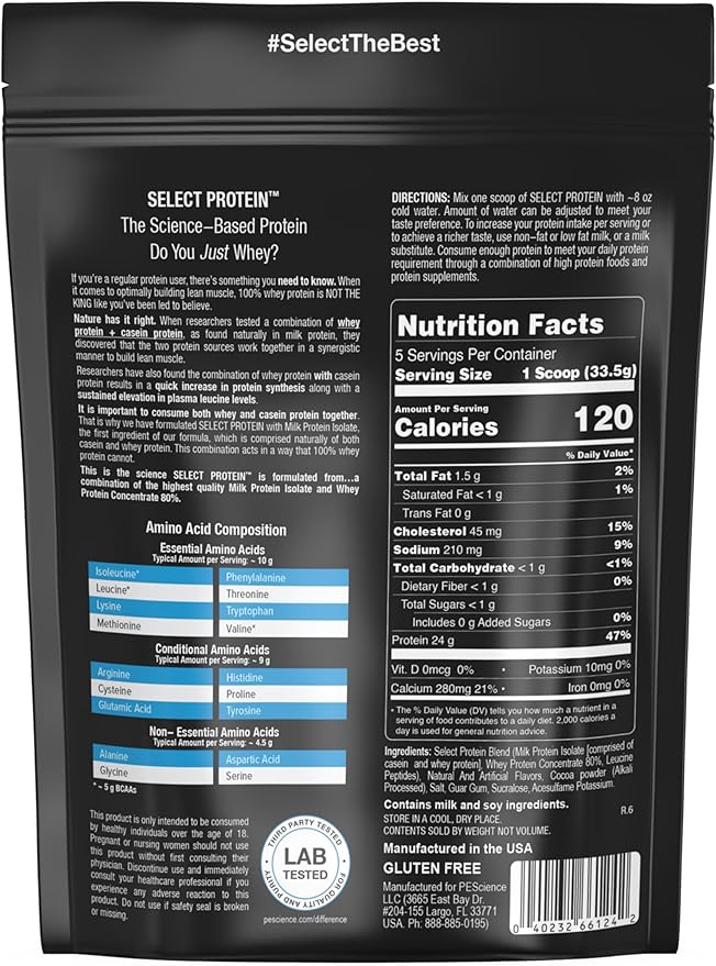 PEScience Select Protein Powder, Whey and Casein Blend, Clean Protein Powder for Women and Men, Low Calorie, Low Carb, Keto Friendly, Gluten Free - Frosted Chocolate Cupcake - 5 Servings