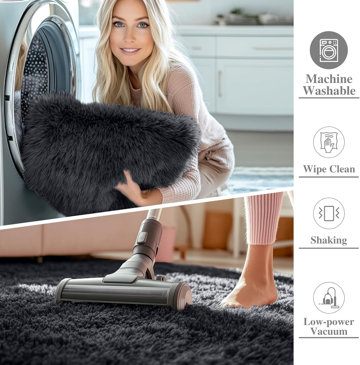 OLANLY Area Rug - Soft Fluffy Shaggy Design - Machine Washable 4x5.9 ft - Perfect for Living Room & Nursery Decor - Black
