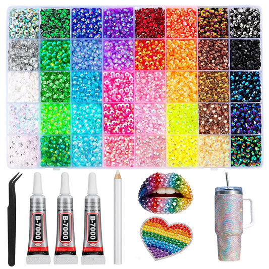 Resin Jelly Rhinestones for Bedazzling, Multifunctional Colorful DIY Resin Rhinestone Kit, Diamond Painting & Bedazzler Kit for Nails, Books, Crafts, Multicolor Rhinestones (40Colors-32000PCS)