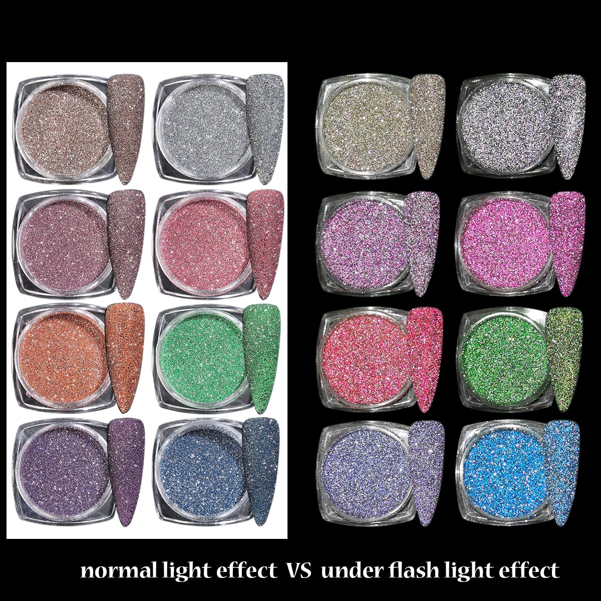 Reflective Glitter Powder Set, 8 Colors Sparkle Diamond Nail Glitter Dust, Silver Pink Purple Green Loose Glitter for Nails, Shiny Sugar Nail Powder Dipping Pigment, Nail Supplies