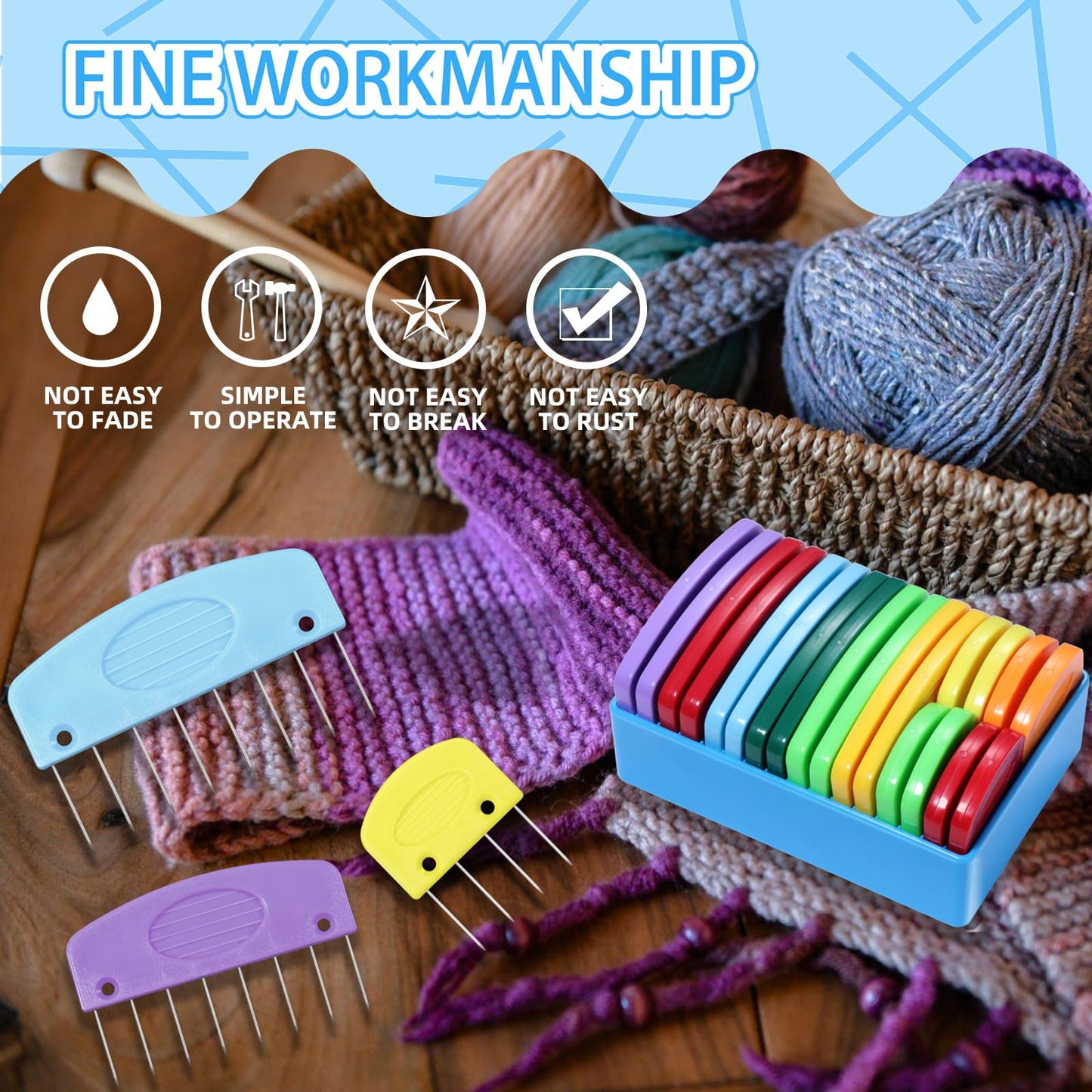 Tatiwoo 130 Pcs Knit Blockers and Combs for Blocking - Rainbow Knitting Blocking Combs Pins for Crocheting, Knitting Block Pin Tool for Block Mats