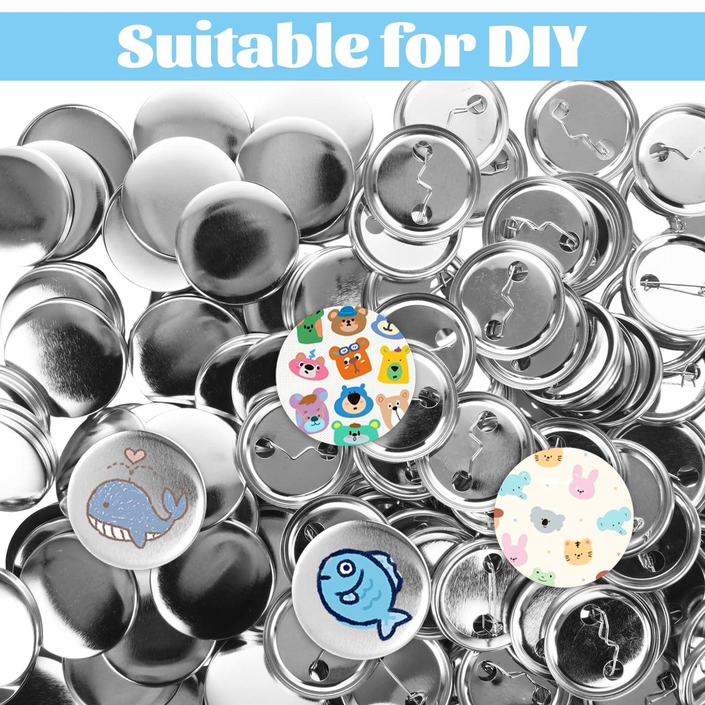 MUXHEL 900Pcs Blank Button Maker Supplies 1.46 Inch/37mm Dia Button Pins Round Metal Blank Badge Parts Metal Covers, Metal Backs& Clear Film for Button Maker Machine, Pin Maker, Badge Button Press