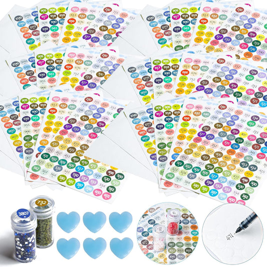 Diamond Painting Labels as Diamond Painting Accessories for Beads Art Storage, 447 Color Number Label Stickers for Jars, Labels for Containers, with Blank Label and Wax(6 Set)