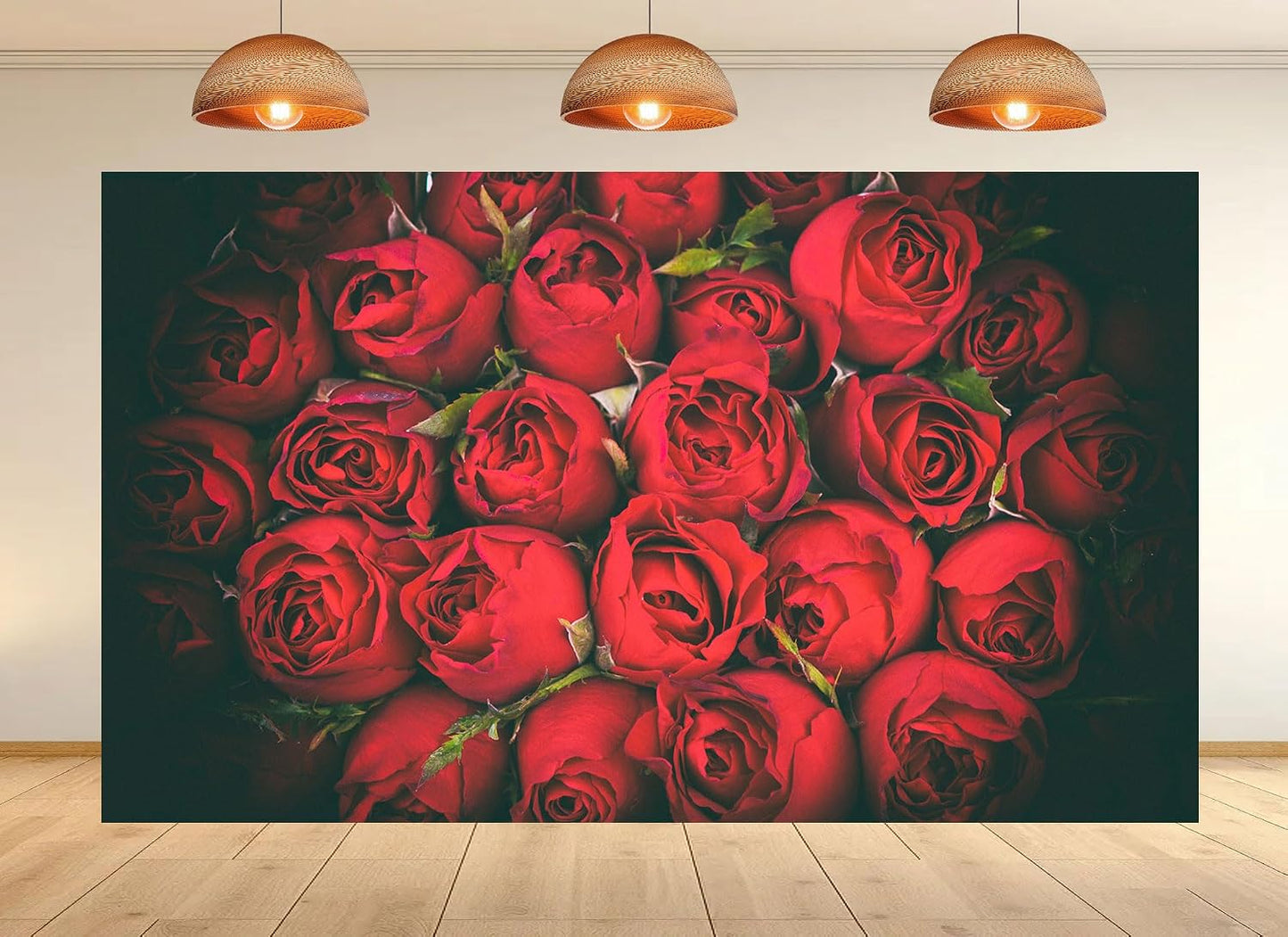 UPXIO 10x8ft Dense Red Roses Bouquet Backdrop Romantic Floral Deep Red Petals Photo Background Tapestry for Wedding