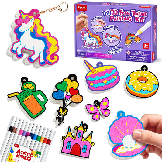 JoyCat 3D Art Kit - Magic Foam Texture Painting Kit, Princesses & Unicorn, Mess-Free Paint Crafts for Kids, DIY Color Activity, Travel Toy Creative Gift for Girls & Boys Ages 4-10