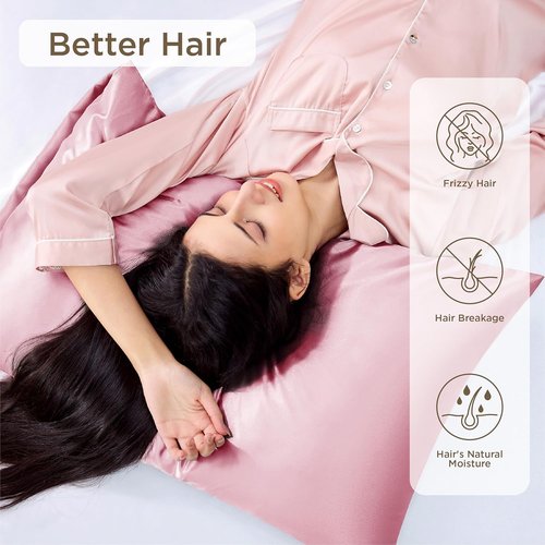 Bedsure Satin Pillowcase Set of 4 - Pink Silky Pillow Covers for Hair & Skin | 20x26 Inches with Envelope Closure
