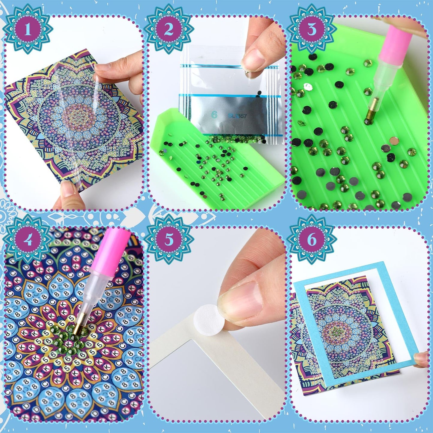 Saillong 24 Pcs Small Diamond Painting Kits Set Mini Diamond Art Set for Beginners, Full Paint Art 1-Hour Painting for Home Decor Desktop, 5.12x3.94 Inches(Mandala)
