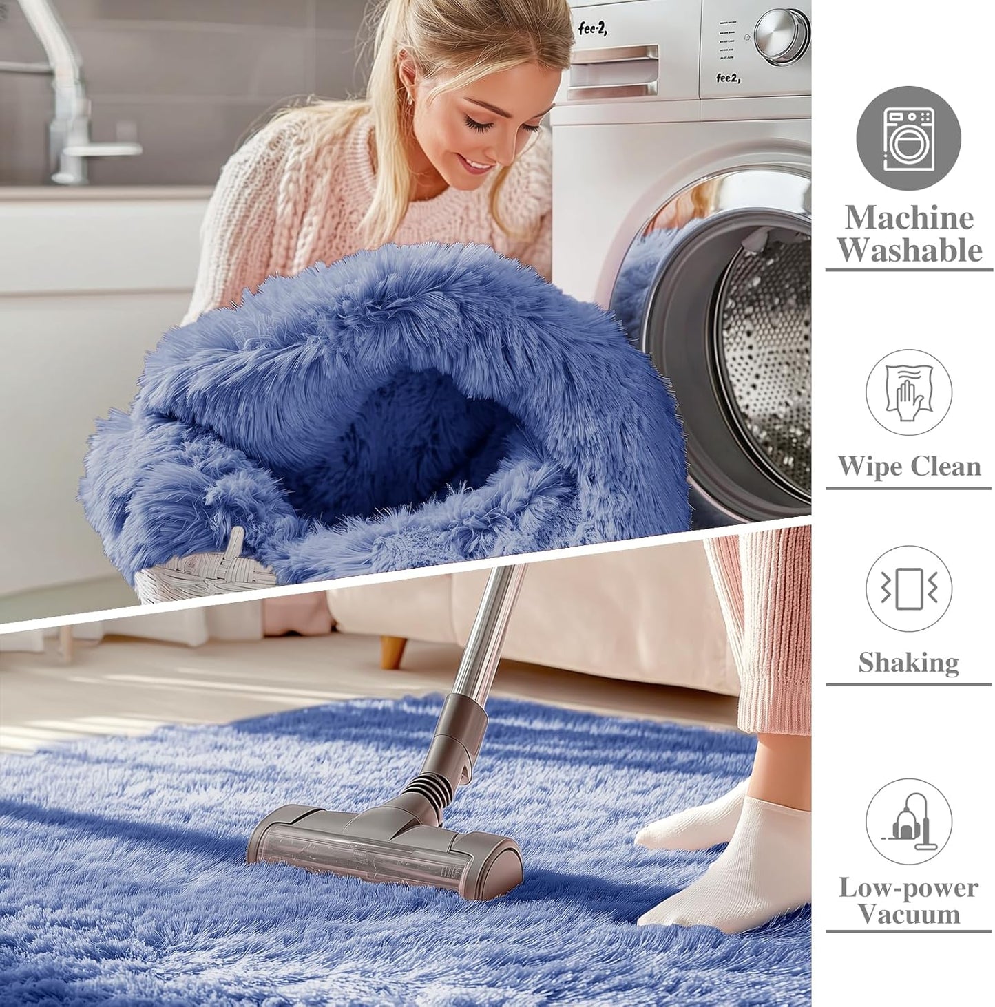 OLANLY Large Area Rug - Soft Fluffy Shaggy Carpet for Living Room & Bedroom | Denim Blue, 5x8 ft