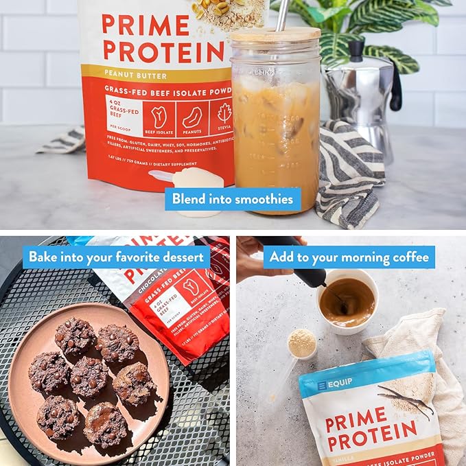 Equip Foods Prime Protein Powder | Clean, Grass Fed Beef Protein Powder for Women & Men | Carnivore Protein Isolate | Paleo, Keto Friendly | Gluten & Dairy Free | 30 Servings, Peanut Butter