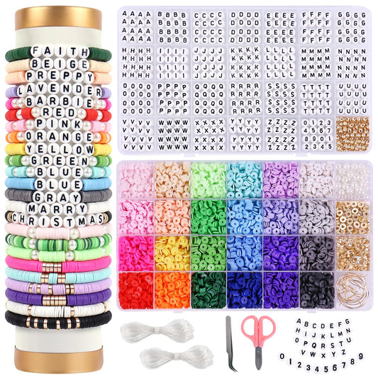 Wuollgess 6000 PCS Clay Beads Bracelet Making Kit with A to Z Alphabet Letter Beads, Friendship Bracelet Kit, Earrings Necklace Craft Jewelry Making Kit for Adults