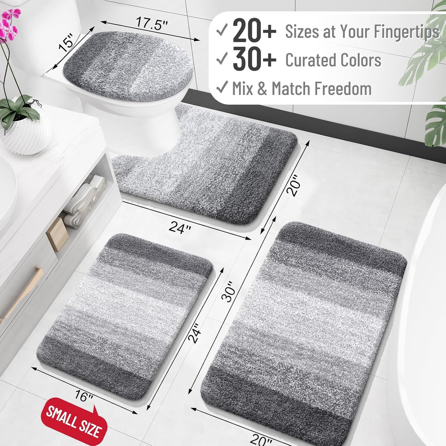 OLANLY Bathroom Rug Mat - Extra Soft, Absorbent Microfiber Runner | Non-Slip Plush Shaggy, 70x24, Grey
