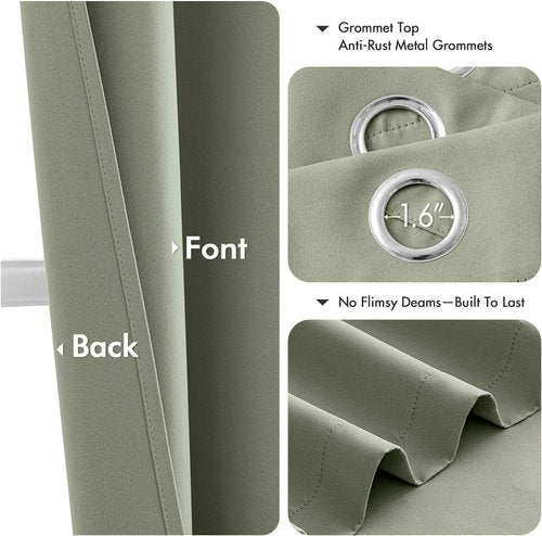 MIULEE Sage Green Blackout Curtains - Thermal Insulated Room Darkening Drapes | 63 Inches Long, 2 Panels