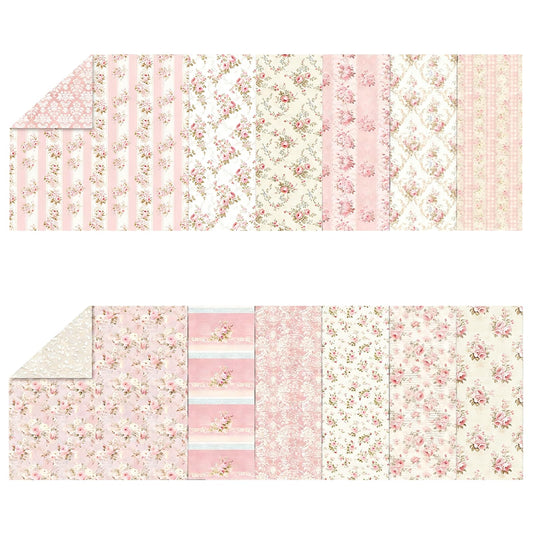 shuielai 24 Sheets 12×12 Retro Pink Floral Scrapbook Paper, Dual-Sided Decorative Craft Paper - for Photo Albums Junk Journals DIY Decor (Pink)