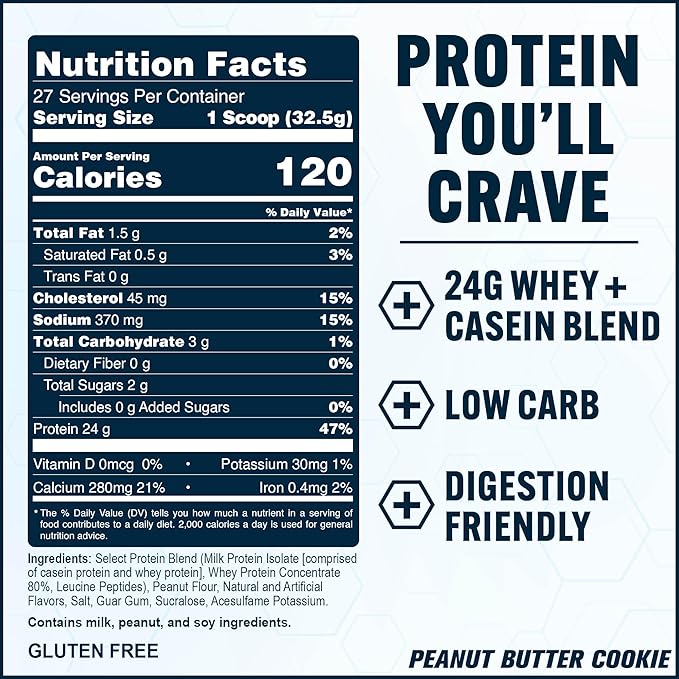 PEScience Select Protein Powder, Whey and Casein Blend, Clean Protein Powder for Women and Men, Low Calorie, Low Carb, Keto Friendly, Gluten Free - Peanut Butter Cookie - 27 Servings