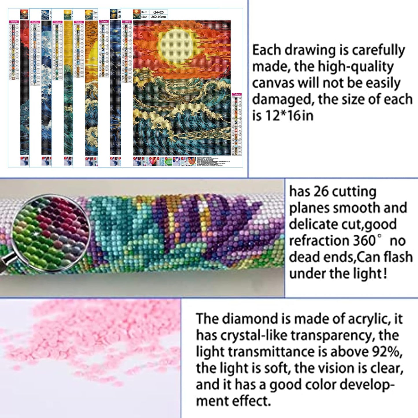 DOTSOPS Diamond Painting Kits Art Adults Painting Kit Crafts DIY 5D Diamond Art Packs Kits Full for Adults Beginner Home Wall Decoration Gift 11.8x15.7 Inches (6 Pack Great Wave)
