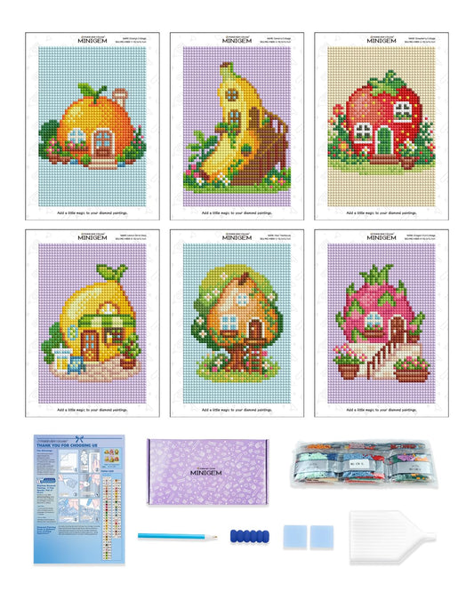 forever young Minigem Diamond Art Kits for Beginners, 6 Pcs Fruit Cottage Resin Square Diamond Painting Kits for Adults, 2-Hour Canvas Small Diamond Art Kits for Adults (5x7 Inch)