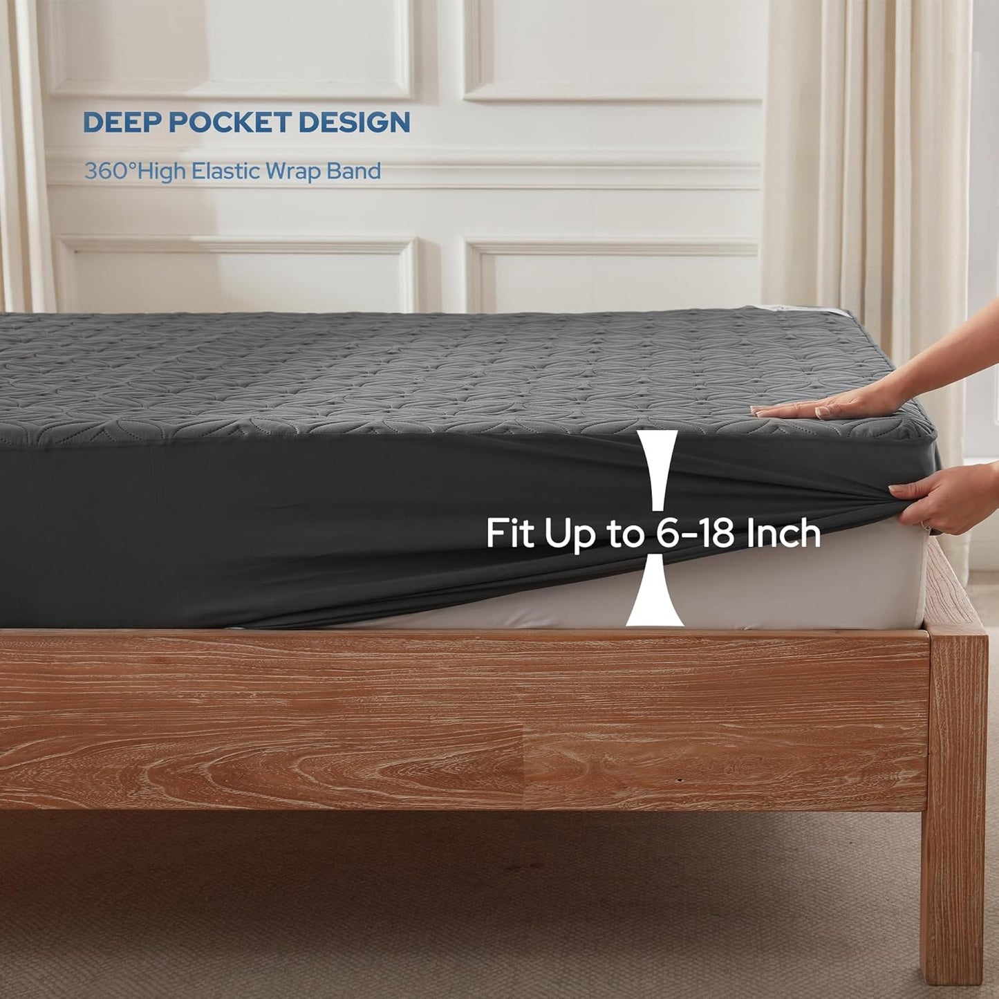 BEDLORE Waterproof Mattress Protector - California King Size, Soft Noiseless Cover for 6"-18" Depth, Washable (Gray)